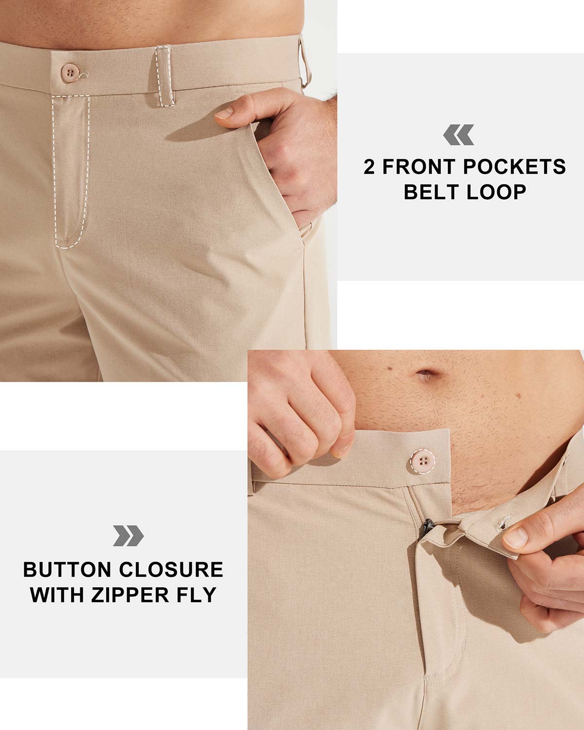 Libin Golfbroek voor heren slim fit chinobroek stretch sneldrogend lichtgewicht casual comfort outdoor taps toelopende golfbroek met zakken, Kaki, 30W / 32L