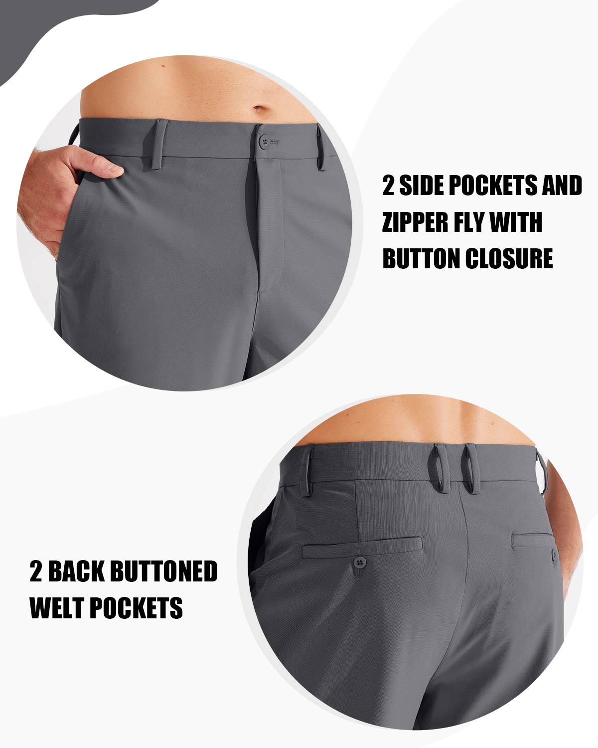 Libin Golfbroek voor heren, stretch, werkjurk, broek, 76/81/86 cm, sneldrogend, lichtgewicht, casual, comfortabele broek met zakken, Lichtgrijs, 38W / 30L